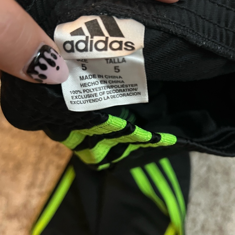 Adidas Kids Sweatpants in Black and Gray with Neon Green Stripes - Picture 5 of 7